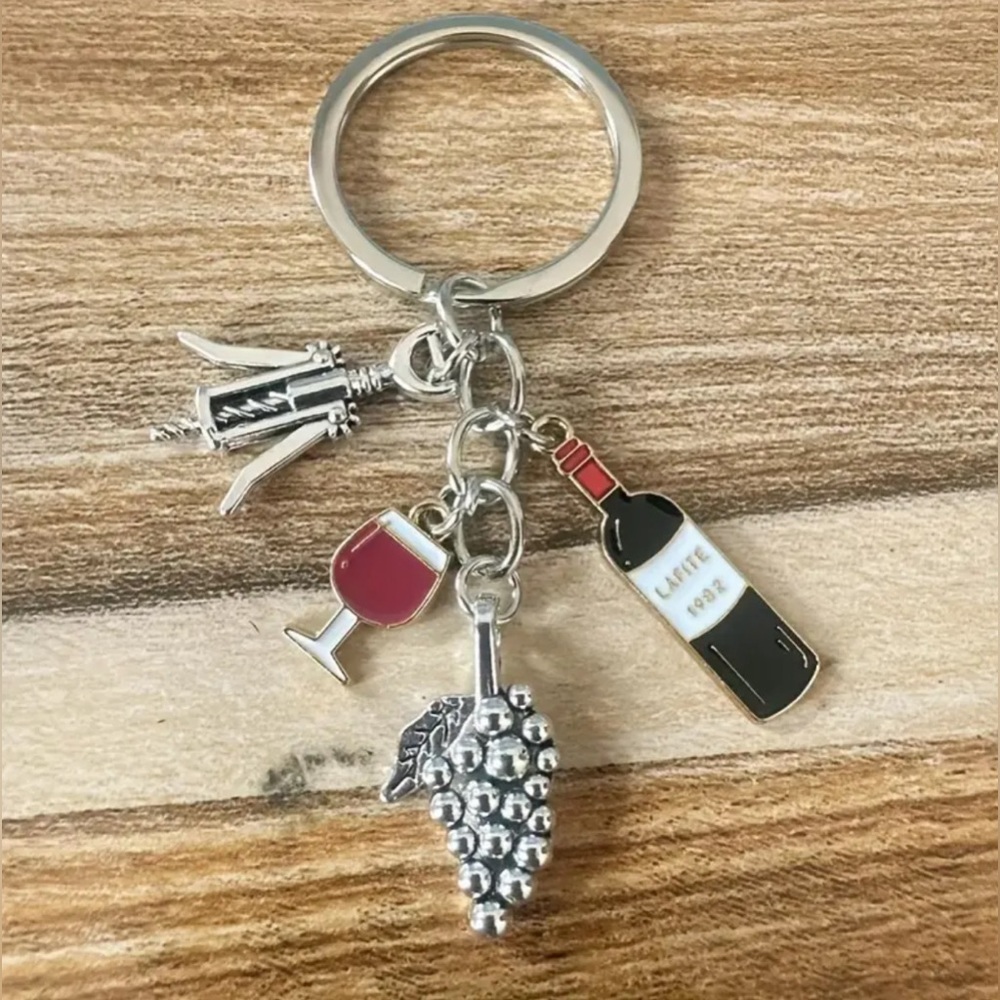 Grape Red Wine Glass Cup Bottle Opener Keychain